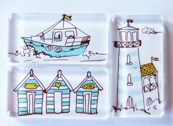 Magnets, Beach, Ocean, Lighthouse, Glass Magnets, Kitchen Magnets, seaside
