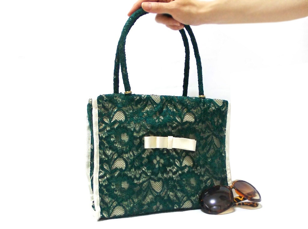 Handmade Lace bag- Lace Purse- Green Bag- Satin Lace purse- Medium lace bag- Unique handbag
