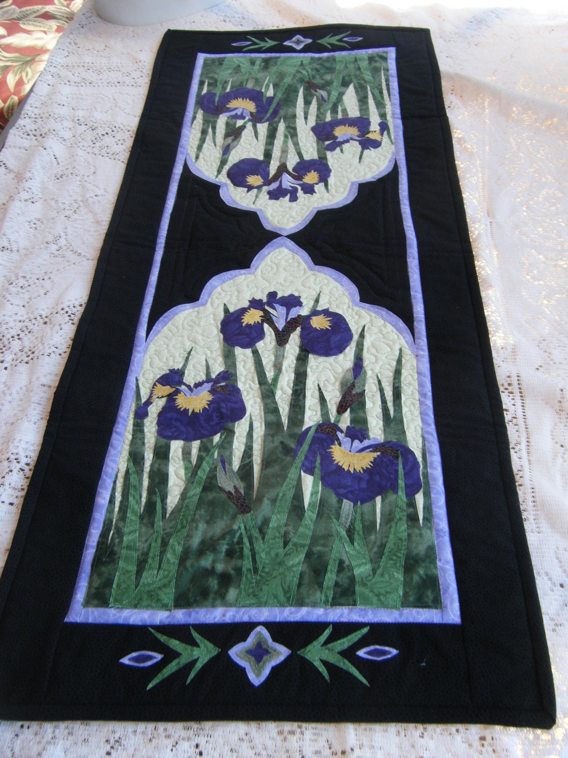 Wild Iris Appliqued Quilted Table Runner