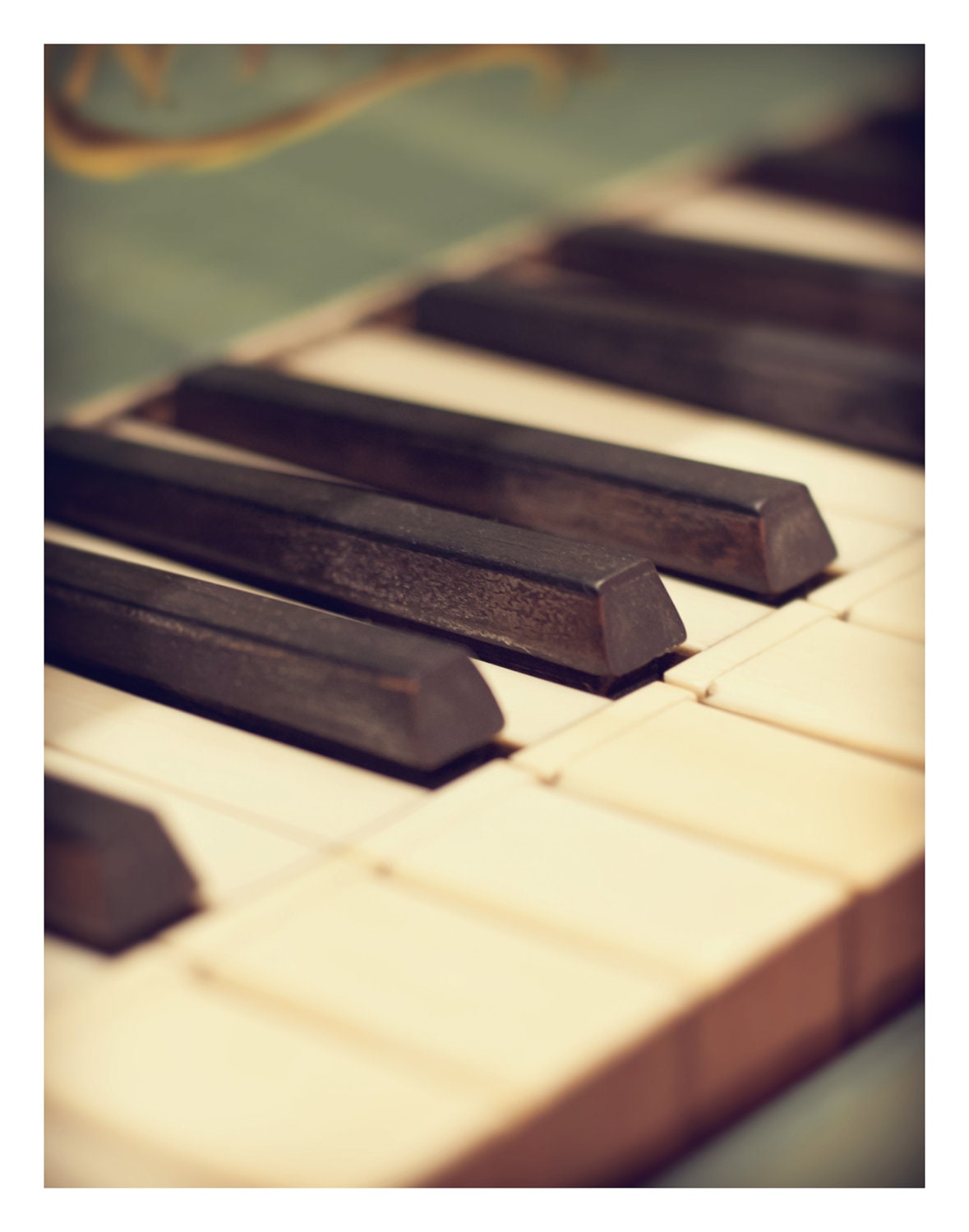 vintage style photograph, vintage piano, fine art photography, instrument, music, mint green, cream, ethereal