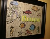 Kid's Name Sign- Custom Underwater Themed Name Sign- Hand-painted Collage on Vintage Book Page