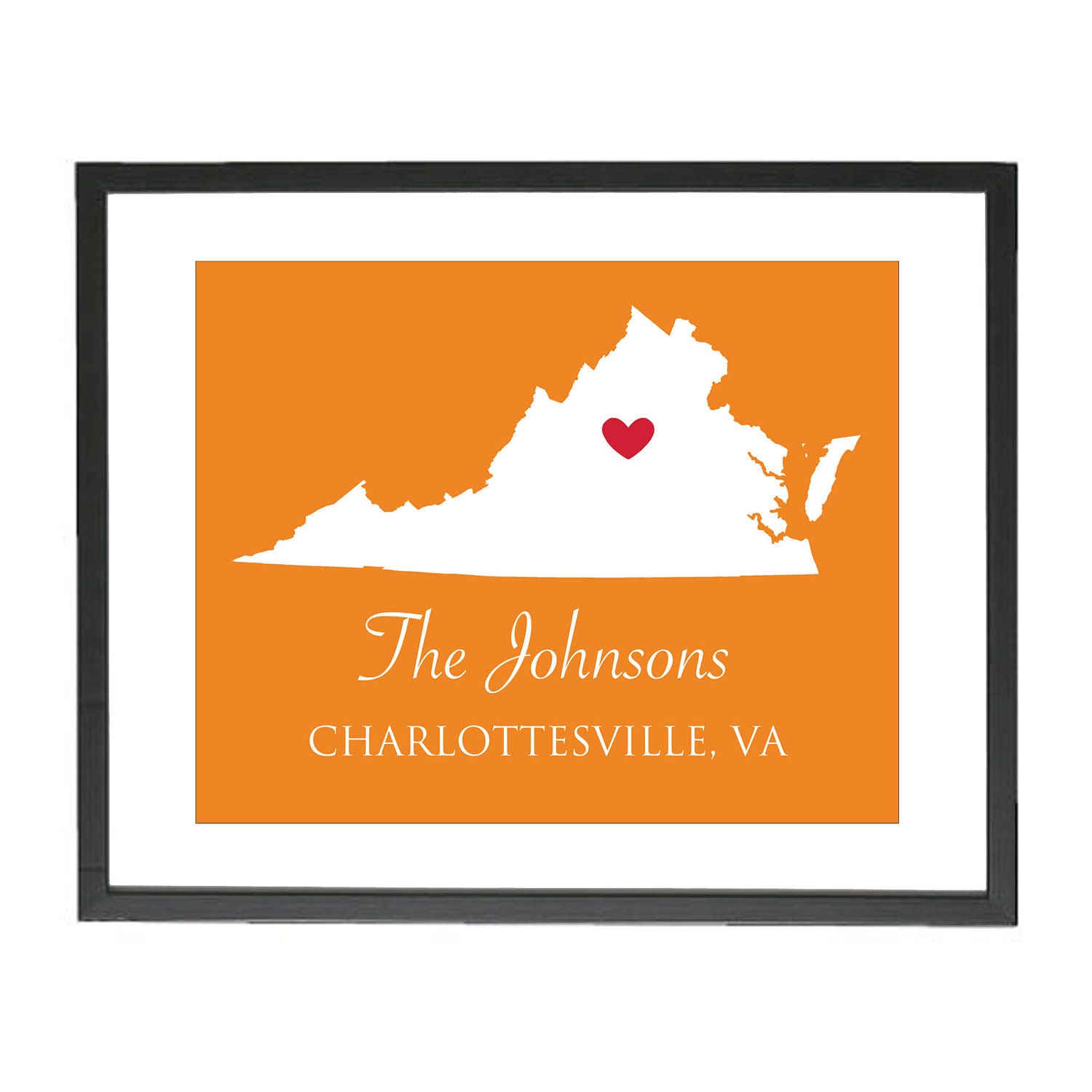 Custom Virginia State Map, 8x10 Art Print