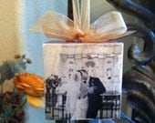 Custom Black and White Wedding Photo Block Ornament or Door Hanger