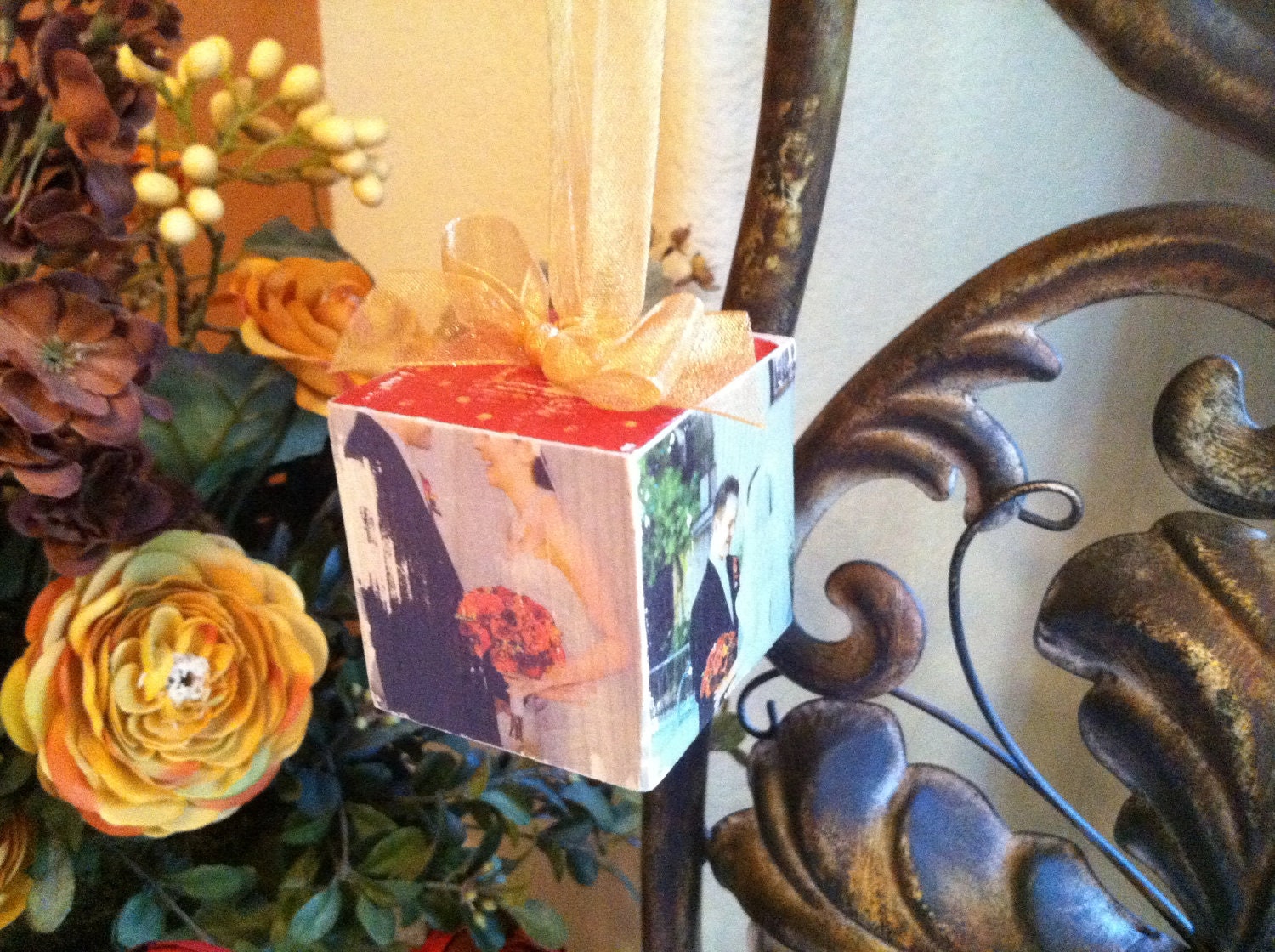 Custom Color Wedding Photo Block Ornament or Door Hanger