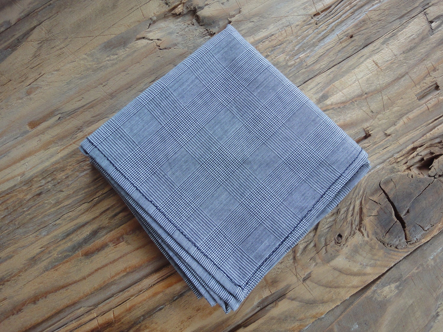Black and White Plaid Handkerchief or Pocket Square
