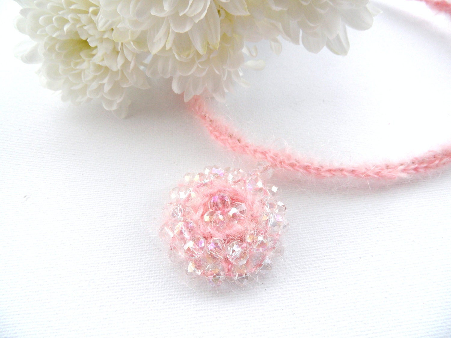 Crochet Choker Necklace with Circle Medalion and Swarovski Crystals