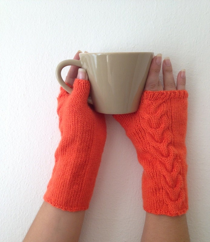 Orange Wool Fingerless Gloves Armwarmers Hand Knit Chic Winter Accessories Winter Fashion,halloween,christmas