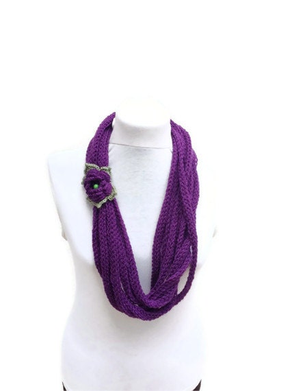 Purple infinity scarf - wool chain necklace - Infinity Eternity Scarf ,Noodle Scarves