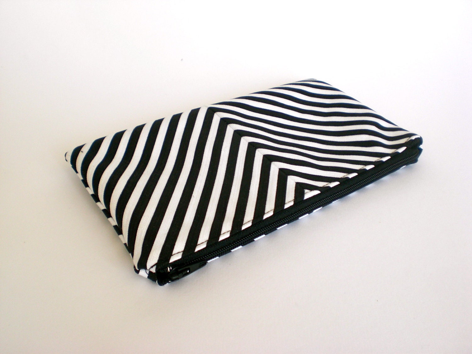 Black and White Zipper Pouch / Cosmetic Bag / Stripe