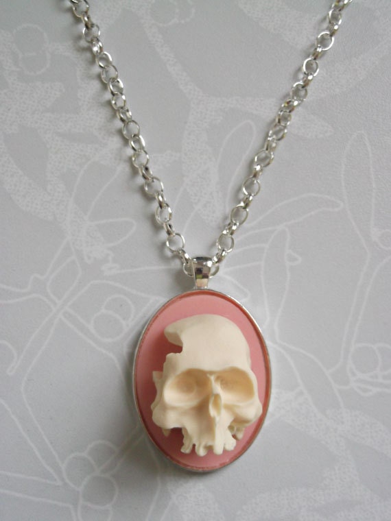 Romance is Macabre Peach and Ivory 3D Cameo Necklace