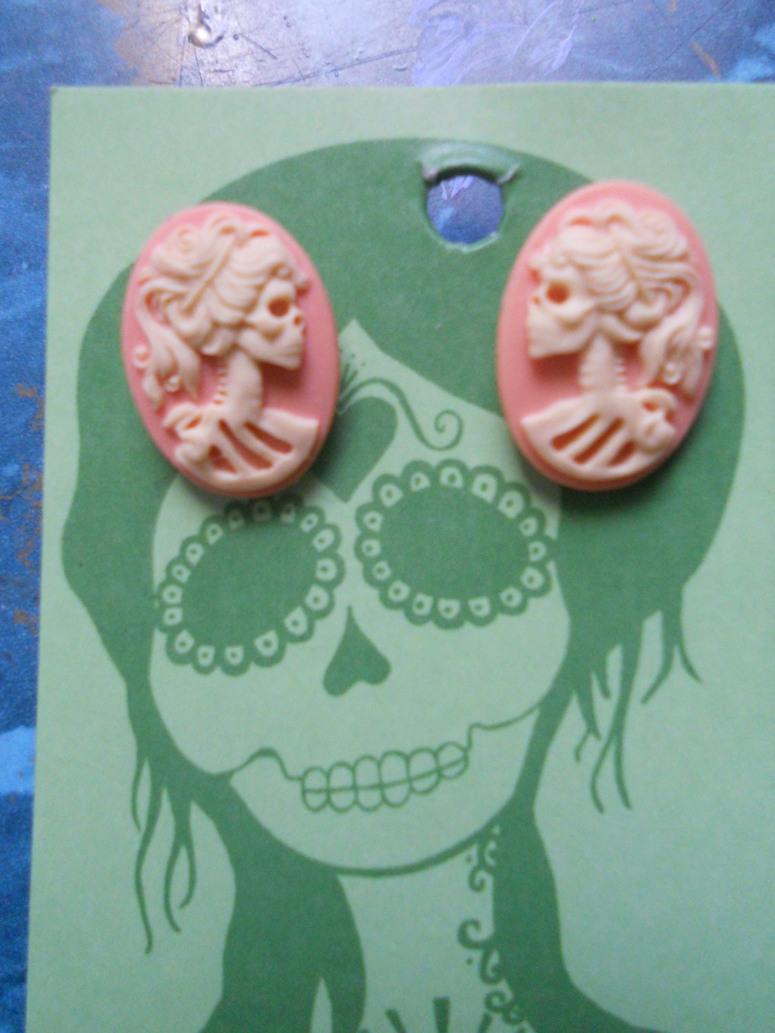 Day of the Dead Pink Zombie Skeleton Lady Post Earrings