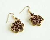 Chainmaille Earrings Brass Copper 12 in 2 Mixed Metal Chain Mail Maille Earrings Antiqued Copper Brass
