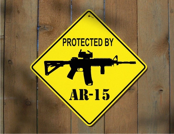 Protected By AR-15 Sign 12" x 12" Plastic Novelty Garage Room AR15 Semi Automatic ArmaLite 5.56