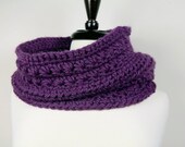 SALE - OOAK Purple Amethyst Soft Chunky Warm Handmade Crochet Cowl Neckwarmer in Luxury Merino Wool, Fall Winter Unisex Accessory