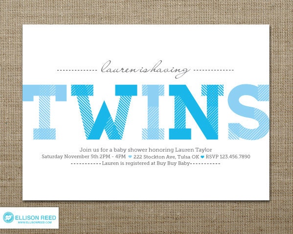 Twins Baby Shower - Twins Baby Shower Invitation - Twin Boys Invitation - Printable Baby Shower - Twins Printable - Blue - Boy - Girl Il_570xn
