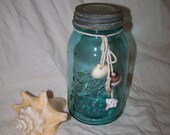 Vintage Aqua Mason Jar Beach Decor