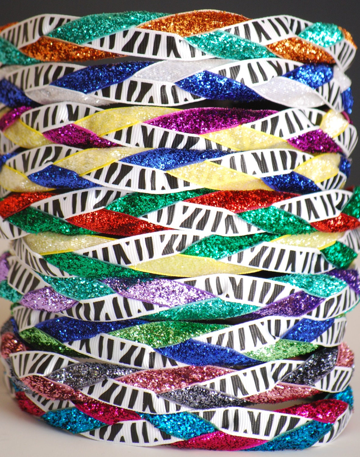AWESOME Custom  ZEBRA Braided Glitter HEADBAND  - You Pick The Colors -