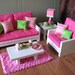 18" Doll Furniture - American Girl sized Living Room - Loveseat / Chair / Coffee Table / End Table / Lamp / Rug - LATE MAY SHIPPING