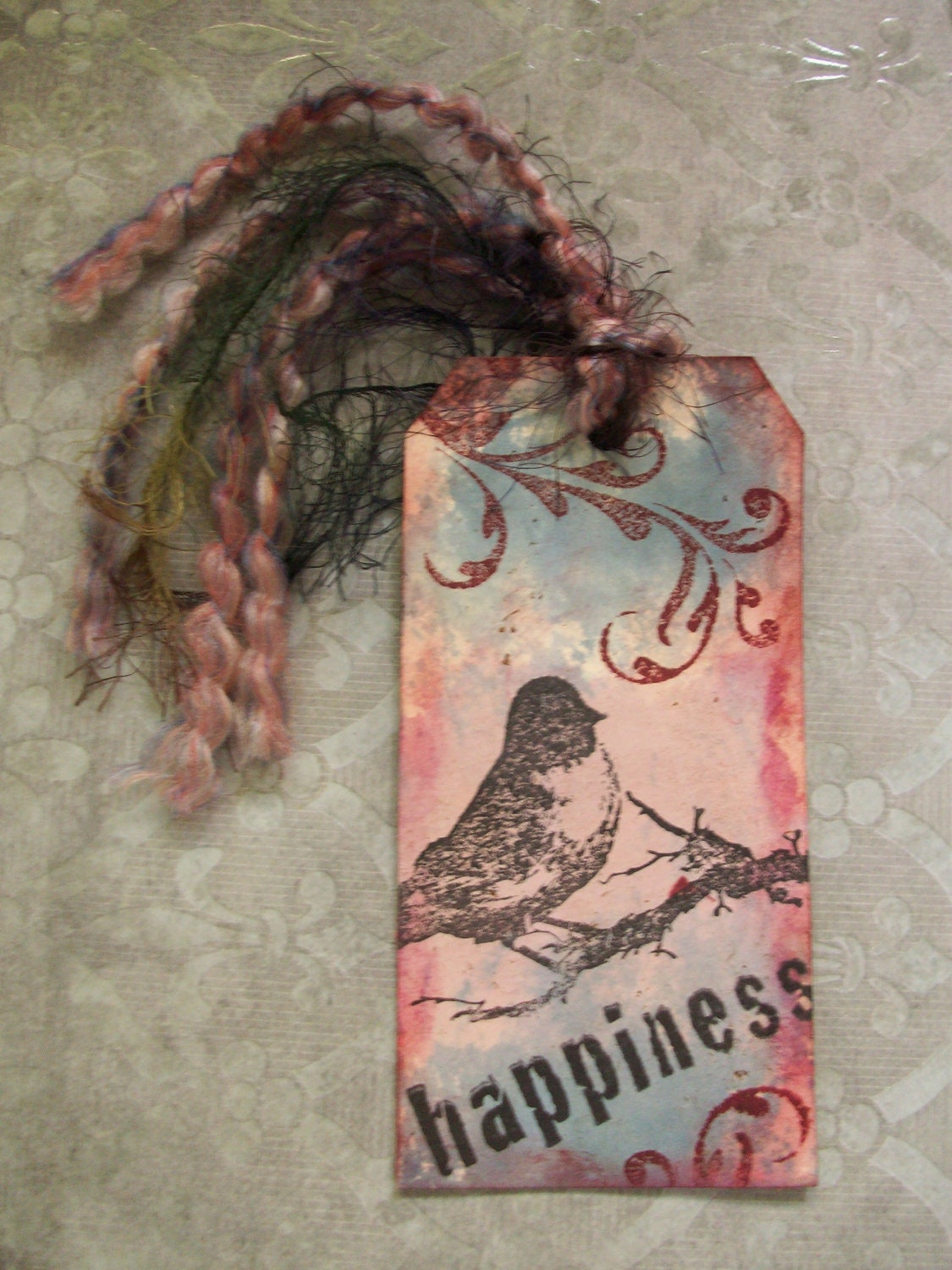 Handmade Stamped And Inked "HAPPINESS" Tags Or Bookmarks