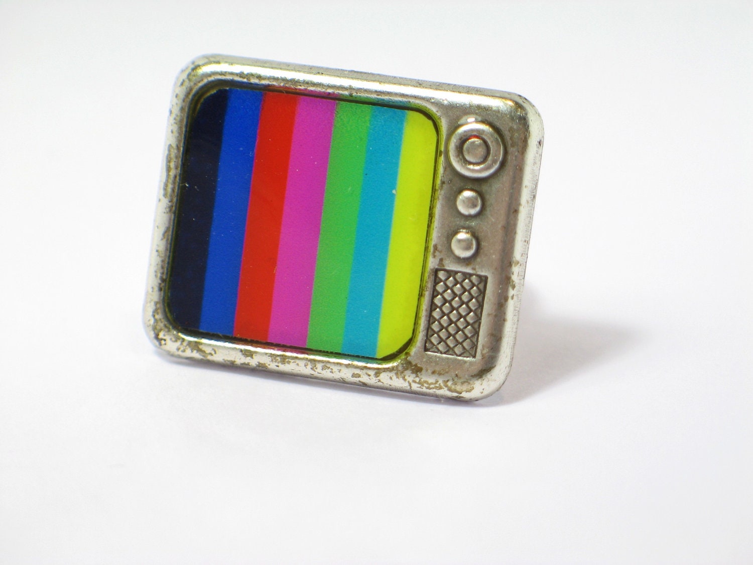 Resin ring. Resin jewelry. TV. Television. Modern Jewelry. Rainbow. TV Screen. Adjustable ring.