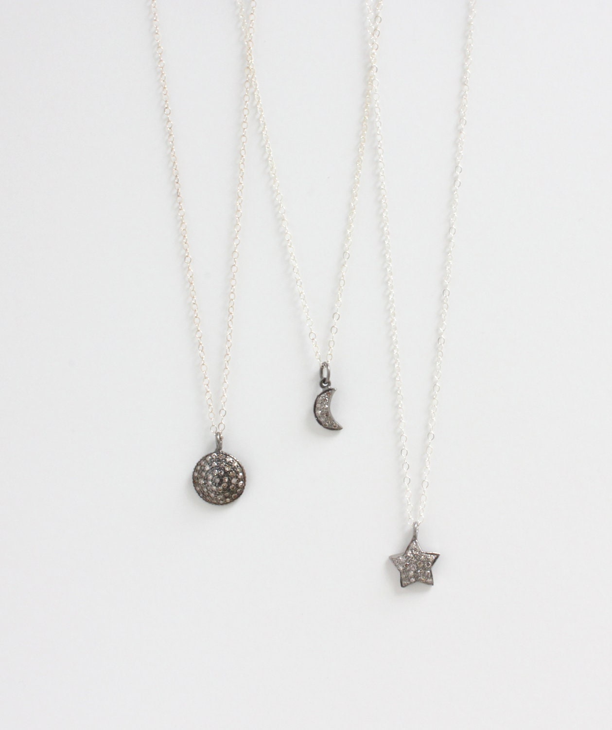 Pave Diamond Disc Charm Pendant Necklace Simple Modern Everyday Jewelry Silver