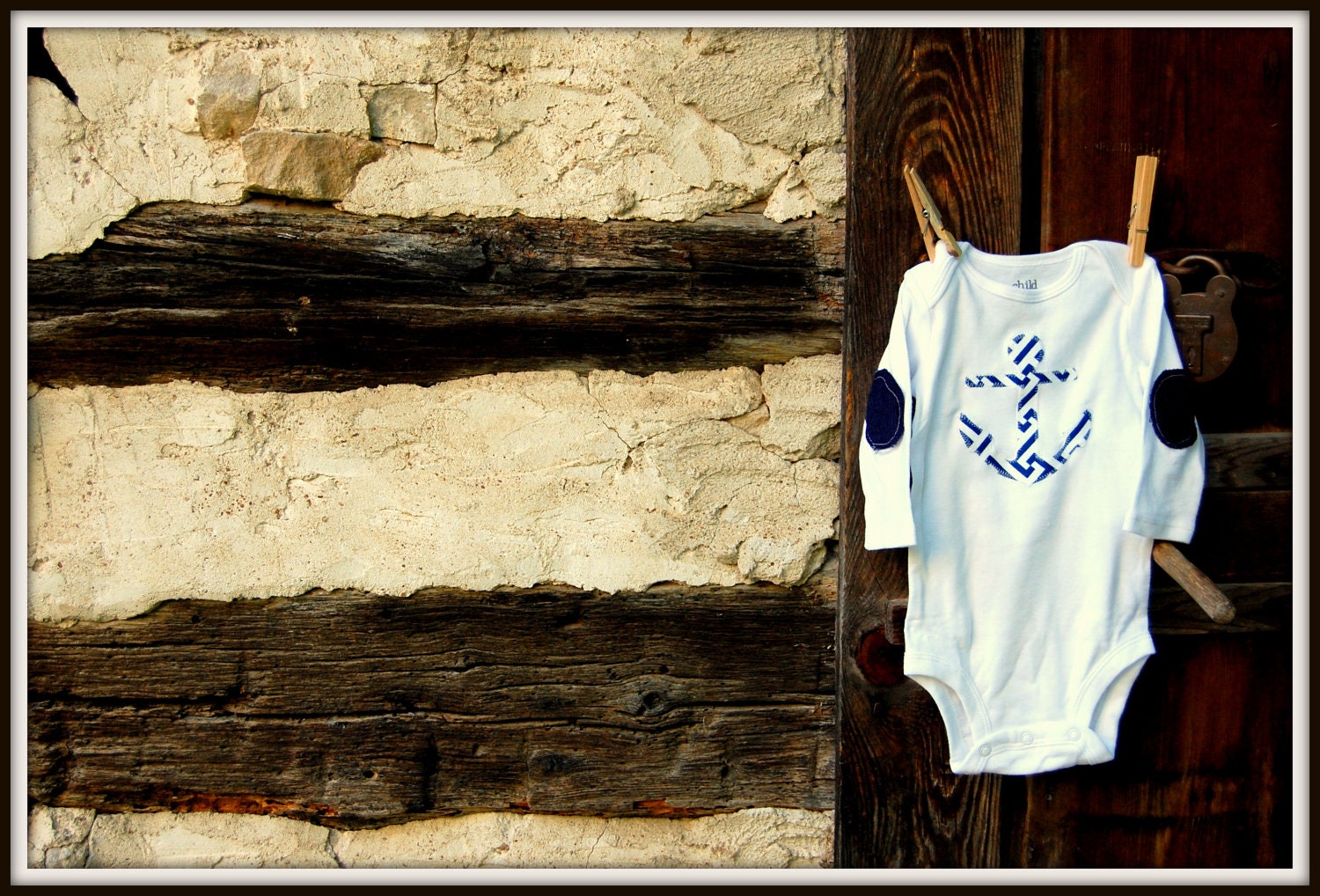 Swanky Shank Long Sleeved Nautical Anchor Shirt with Navy Elbow Pads