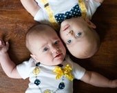 Swanky Baby Twin Girl/Boy Set of two matching onesies "The Wolverine" Michigan Wolverine Colors