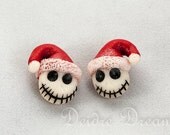 Christmas Jack Skellington Sugar Skull Goth Stud Post Back Earrings- Polymer Clay Sugar Skull Earrings - Whimsical Christmas Holiday Jewelry