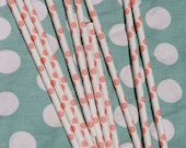 Coral Pink Paper Straw, Pack of 50, Polka Dot Il_170x135
