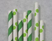 Christmas Party Paper Straws, 100 Pack,Green Stripe and Apple Green Polka Dots, St. Patricks Day Decor Il_170x135