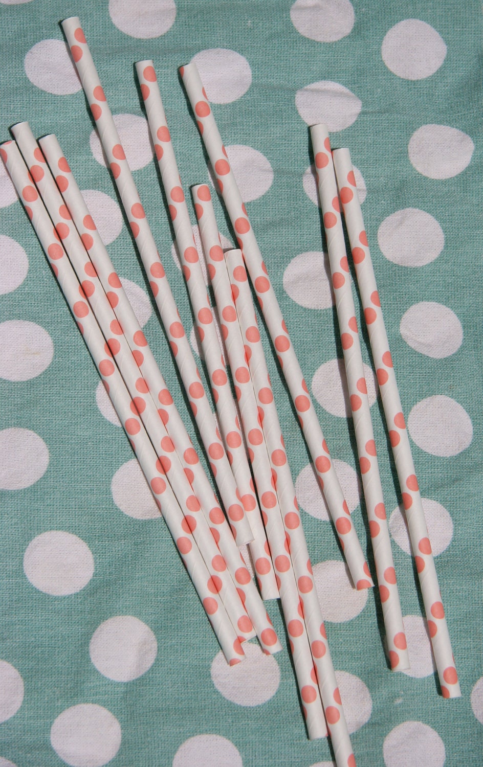 Coral Pink Paper Straw, Pack of 50, Polka Dot Il_570xn
