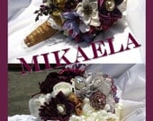 MIKAELA - Purple Plum / Ivory / Gold Brooch Bridal Bouquet