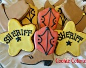 Western Decorated Sugar Cookies Cowboy Boots Sheriff's Badge Cowboy Hat Cowgirl Birthday Party Favors One Dozen