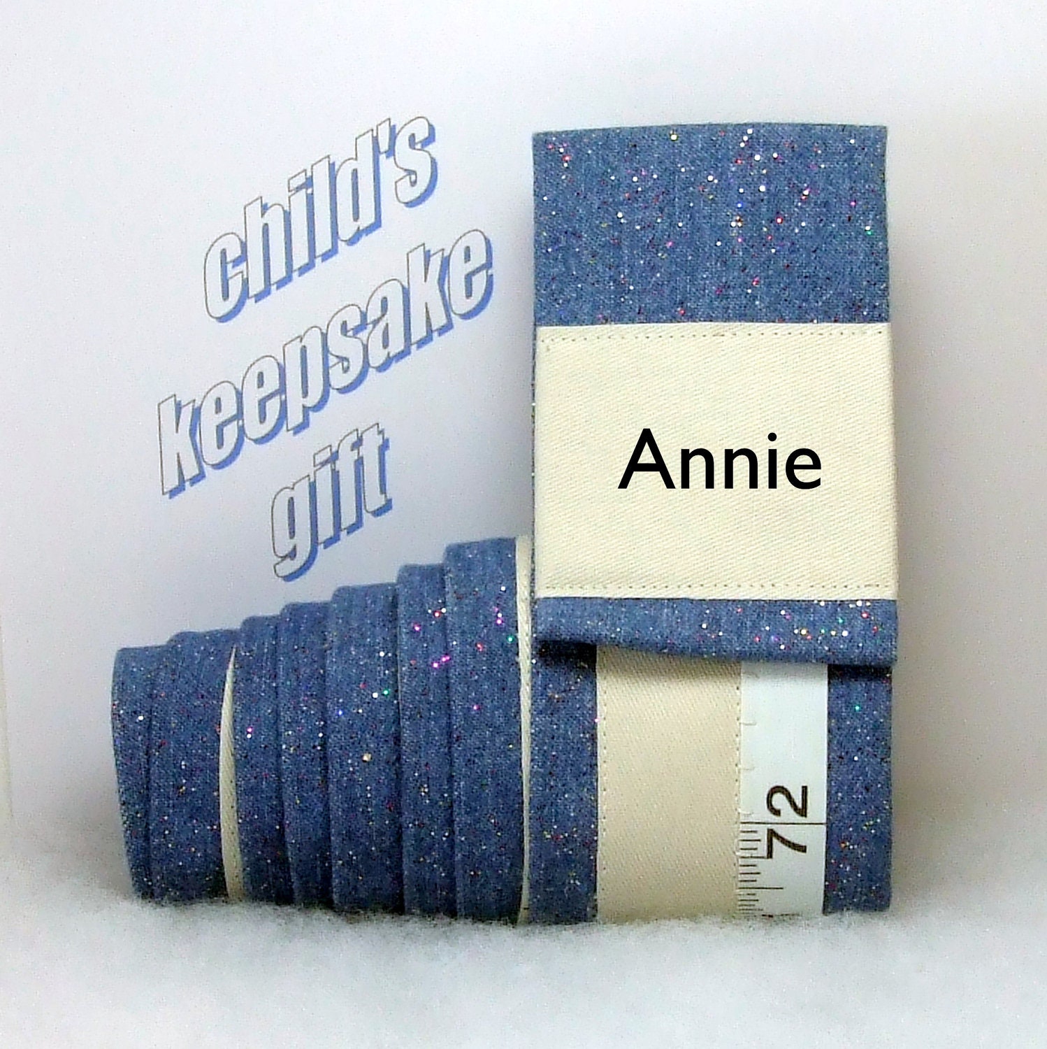 DENIM SPARKLE FABRIC Growth Chart - Childrens Growth Chart - Room Decor / Girls / Boys & Toddlers -  Nursery -  Name Personalized Keepsake