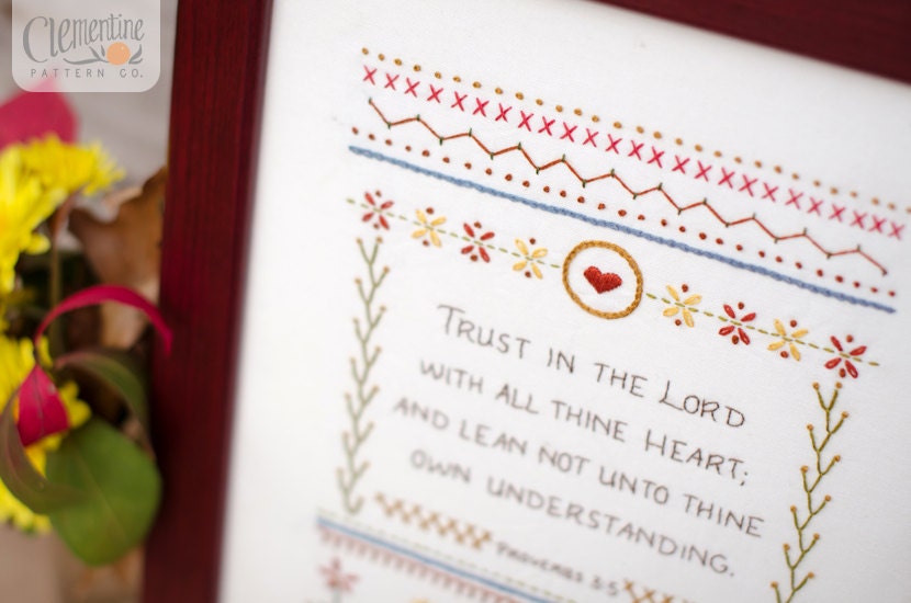 Trust in the Lord - Intermediate Sampler - 100% Cotton Embroidery Pattern