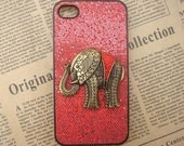 Steampunk Elephant Red bling glitter hard case For Apple iPhone 4 case iPhone 4s case