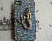 Steampunk Mermaid Black bling glitter hard case For Apple iPhone 4 case iPhone 4s case cover