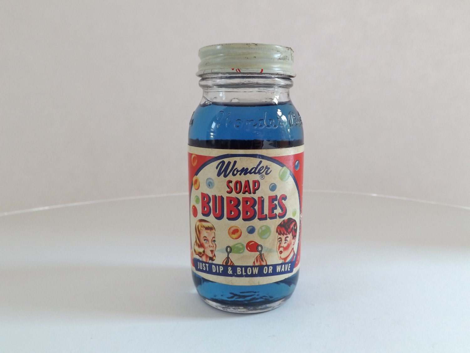 Wonder Soap Bubbles Circa 1950s Glass Jar Intact by Cumulations