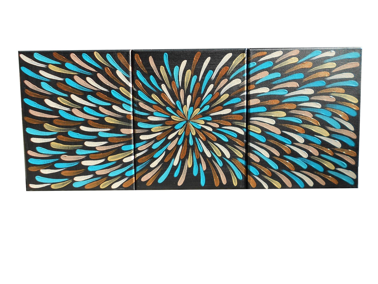 3 Panel, Painting, Turquoise and Bronze, 8 X 10