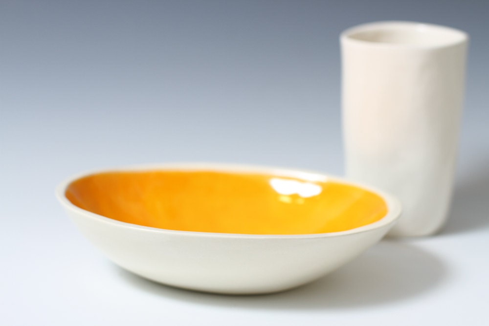 Small Bright Orange and White Ceramic Bowl 6 1/2 inches - The Perfect Snack, dessert or Salad Bowl