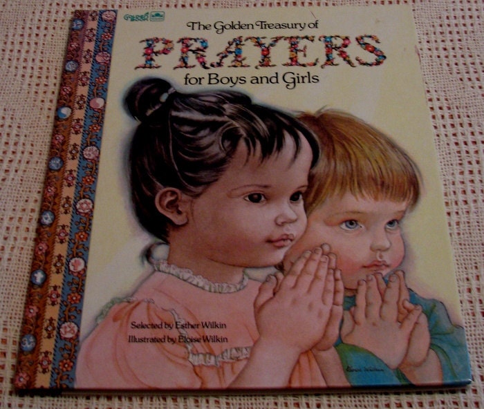 Eloise Wilkin vintage kids book Golden Treasury of Prayers For Boys and Girls, adorable art, blessings from world religions, great gift