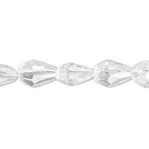 42 Frosted Silver Clear White Crystal Teardrop AB Fire Polished Czech Glass Beads - 8mm x 6mm 13 Inch Strand