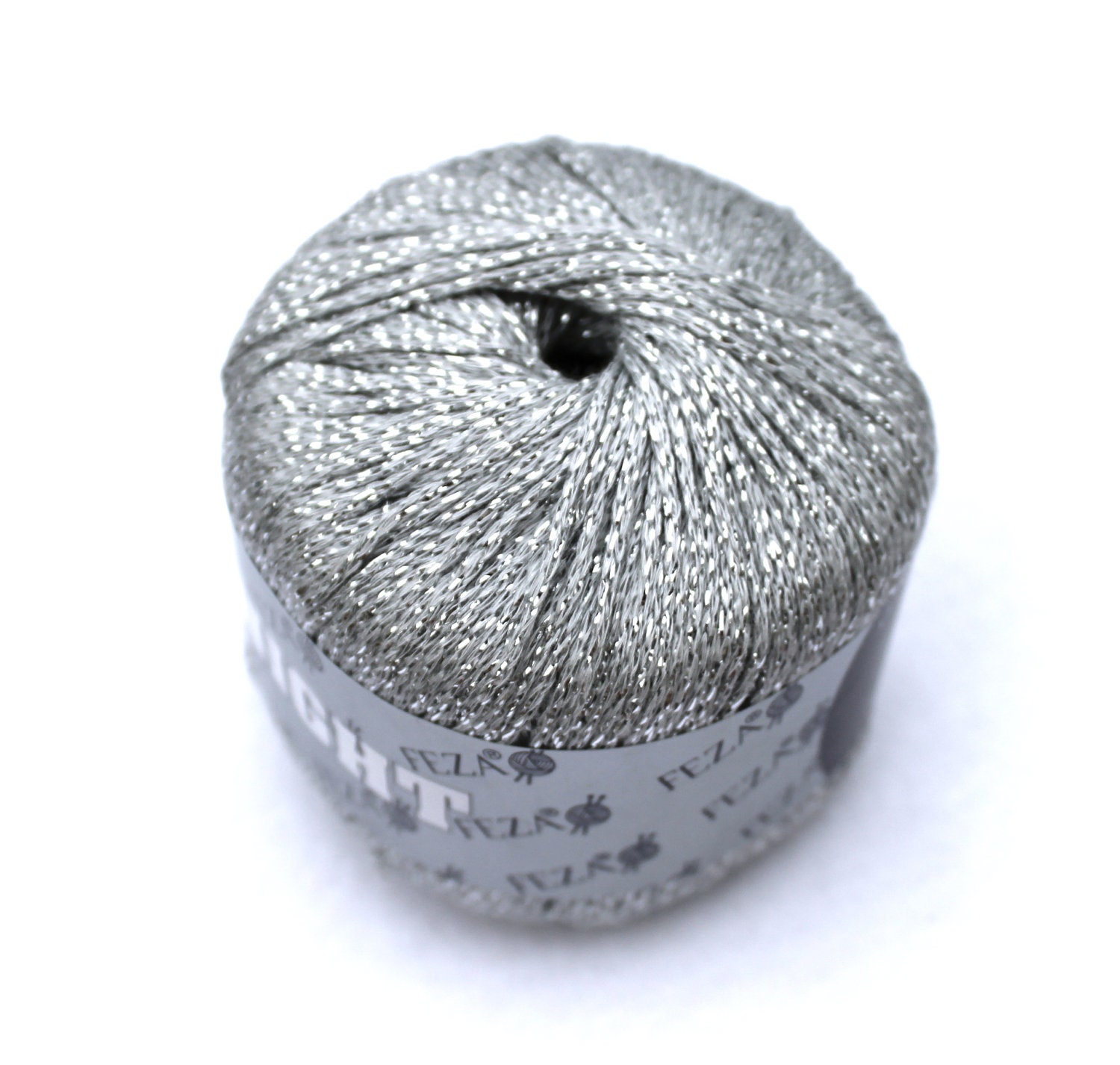 Feza Night 19 light grey i-cord rayon ribbon yarn with silver metallic thread