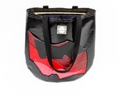 Reusable Tote - Black, Red and Pink Ombre - Eco Friendly Upcycled Banner Vinyl Bag - Birdbags "Willow"