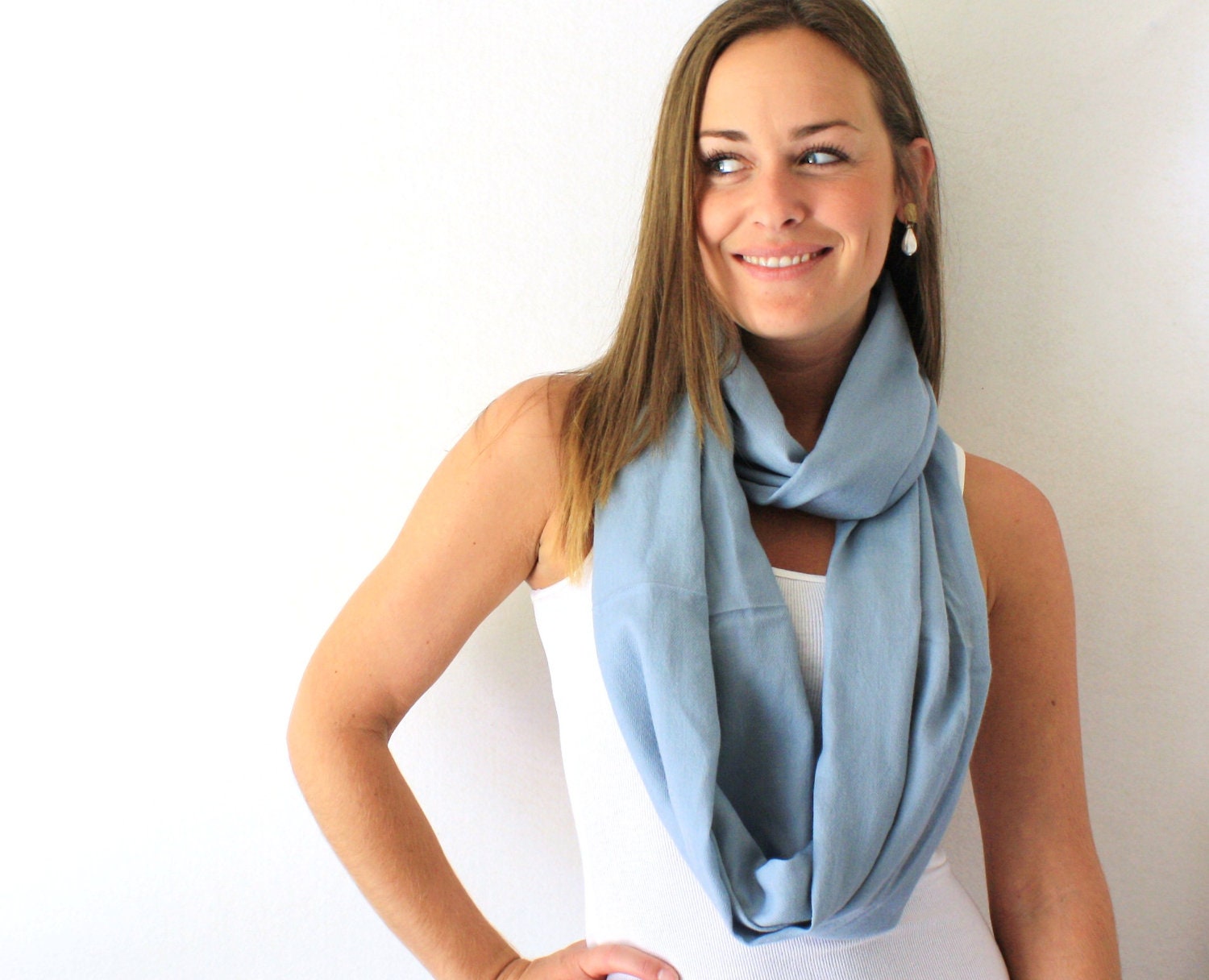 Up-cycled Grey Blue Circle Scarf - Wool Scarf - Fall Fashion - Infinity Scarf - Loop Scarf - TheSilkMoon