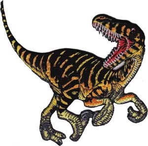 Dinosaur Dino Animal Extinct Striped Velociraptor Embroidered Iron On Applique Patch