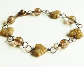 Fall Leaf Bracelet, Czech Maple Leaves, Topaz glass Beads, Antique Copper