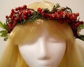 Flower Crown, Head Wreath, Weddings, Winter, Flower Girl, Bridal, Party, Hair Accessories, Woodland, Tiara, Rave, Mistletoe, Red, Berries