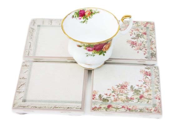 Coasters, Ceramic and Pottery, Coasters, Tile Coaster, Clay Tiles, Home Decor, Housewares, Victorian Floral, Set of 4
