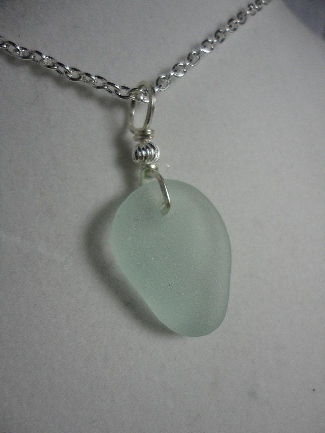 Drilled pale blue sea glass necklace